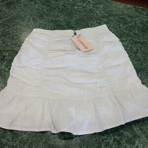 Missguided Ruched High Waist Frill Hem Cotton Poplin Mini Skirt White 4 Preppy